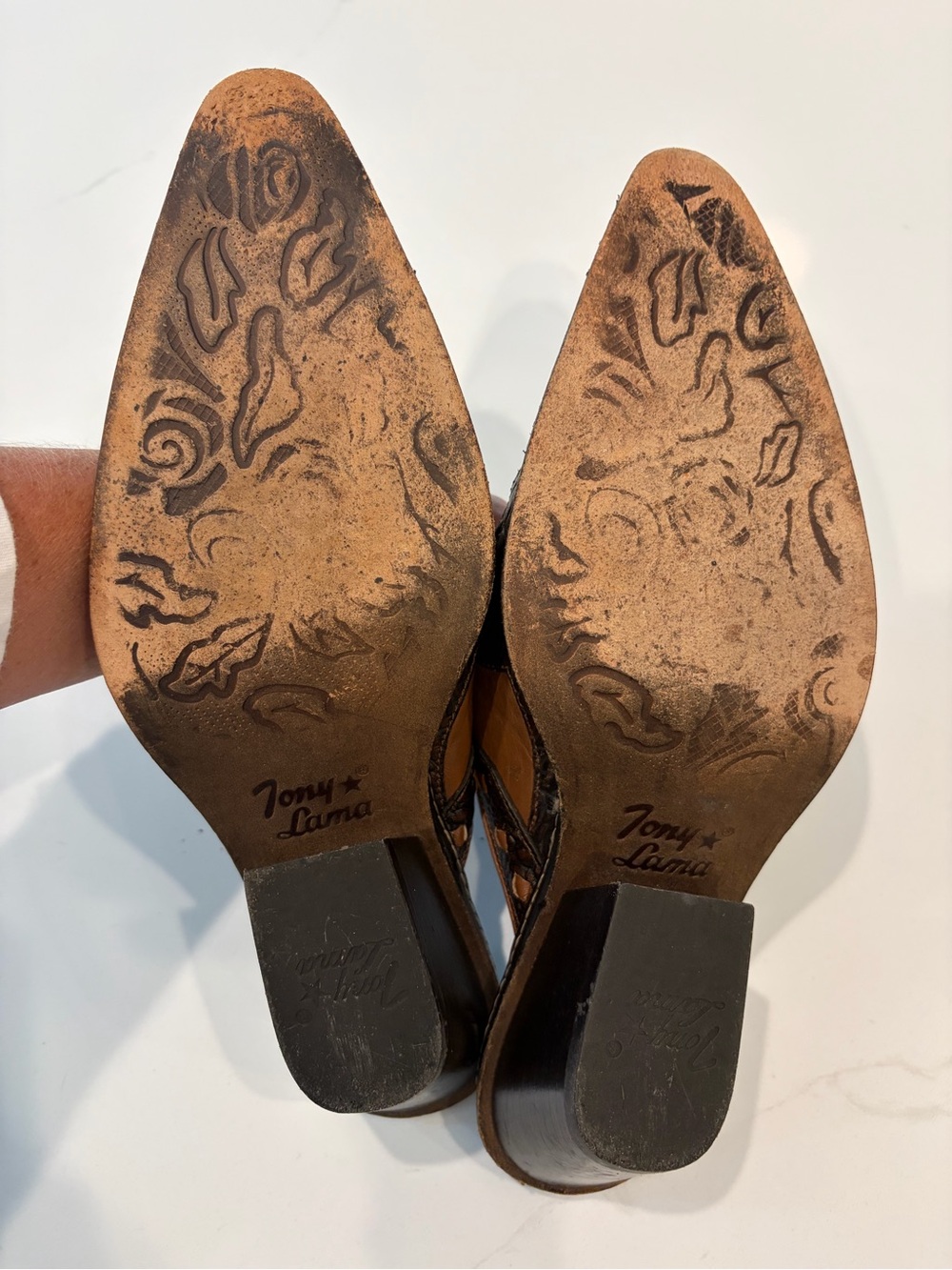 vintage Tony Lama Embroidered Leather-Style Mules in Brown with silver rose heel - Picture 6 of 6